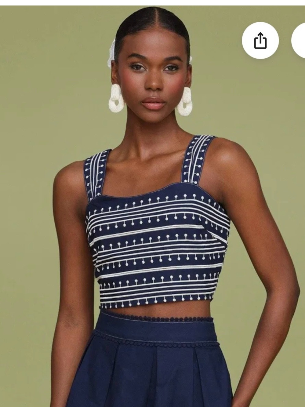 AVEC LES FILLES Women's Blue Embroidered Square-Neck Tank 100% Cotton